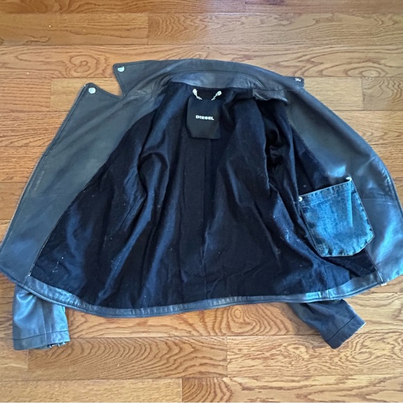 DIESEL Motorcycle Jacket Biker Moto Bomber Leather Coat Medium - Picture 7 of 9